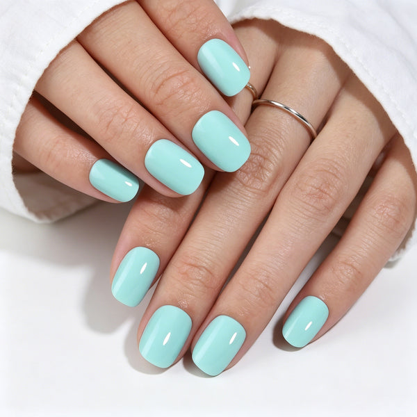 Square Short Blue Soft Gel Press Ons F037-SH-4