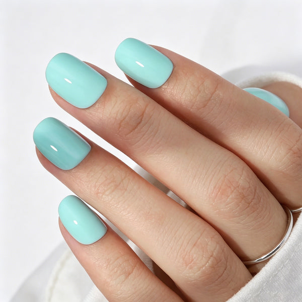 Square Short Blue Soft Gel Press Ons F037-SH-4