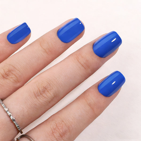 Short Square Solid Color Elegant Blue Gel Press Ons