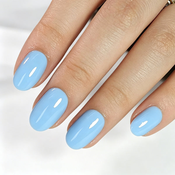 Oval Solid Color Blue Soft Gel Press Ons F096-MH-4