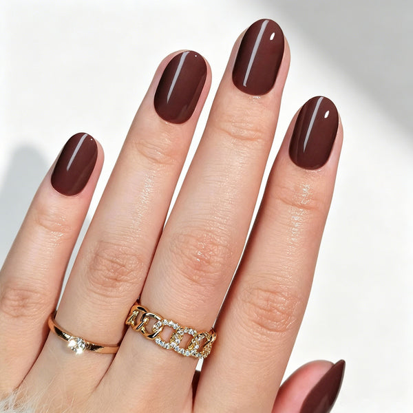 Oval Solid Color Chocolate Brown Soft Gel Press Ons G047-MH-4
