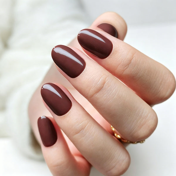 Oval Solid Color Chocolate Brown Soft Gel Press Ons G047-MH-4