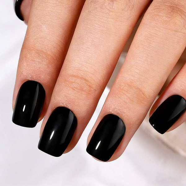 Short Square Solid Color Black Soft Gel Press Ons