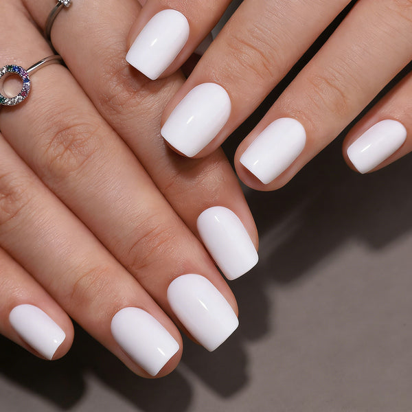 Short Square Solid Color Milky White Soft Gel Press Ons