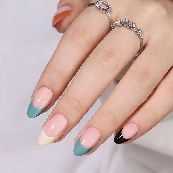 Short Almond French Colorful Soft Gel Press Ons