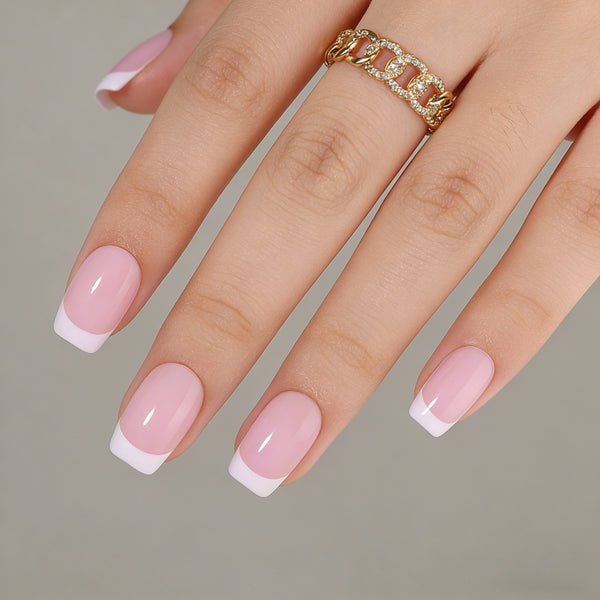 French Pink Medium Square Soft Gel Press Ons