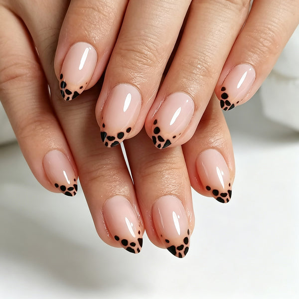 Short Almond Leopard French Tip Soft Gel Press Ons XNFS254