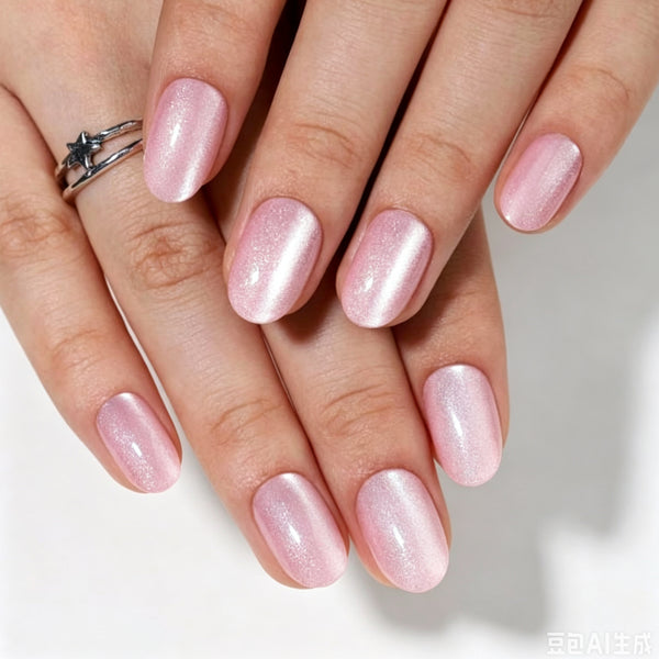 Oval Medium Cat Eye Pink Soft Gel Press Ons XNMY167-2