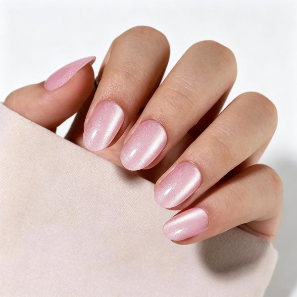 Oval Medium Cat Eye Pink Soft Gel Press Ons XNMY167-2
