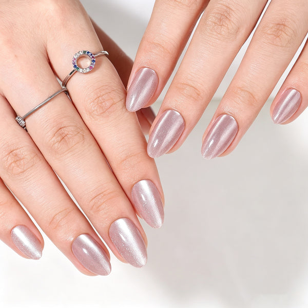 Almond Medium Cat Eye Pink Soft Gel Press Ons XNMY195