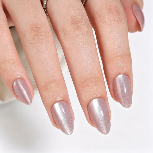 Almond Medium Cat Eye Pink Soft Gel Press Ons XNMY195
