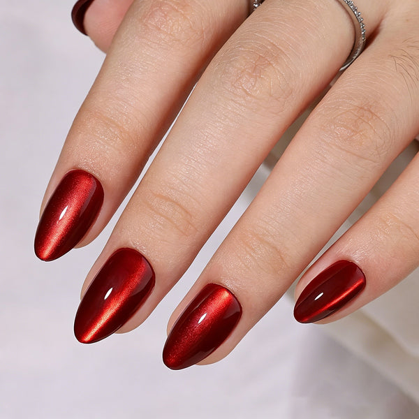 Almond Cat Eye Red Soft Gel Press Ons XNMY203