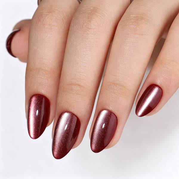 Almond Medium Cat Eye Red Soft Gel Press Ons XNMY204