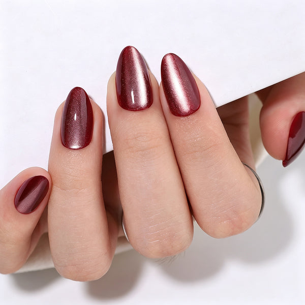 Almond Medium Cat Eye Red Soft Gel Press Ons XNMY204