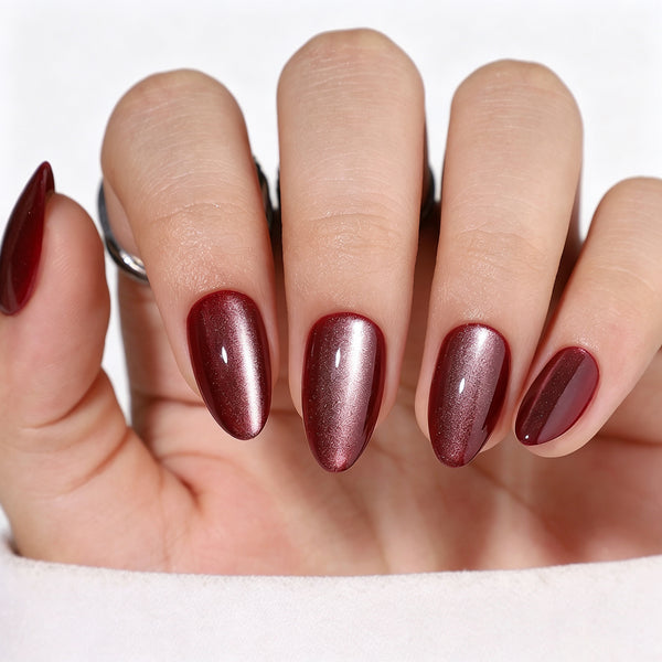 Almond Medium Cat Eye Red Soft Gel Press Ons XNMY204
