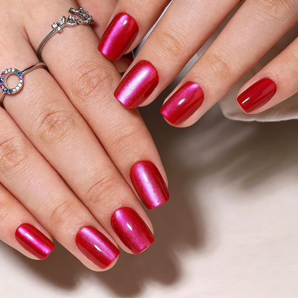 Square Cat Eye Red Soft Gel Press Ons XNMY205