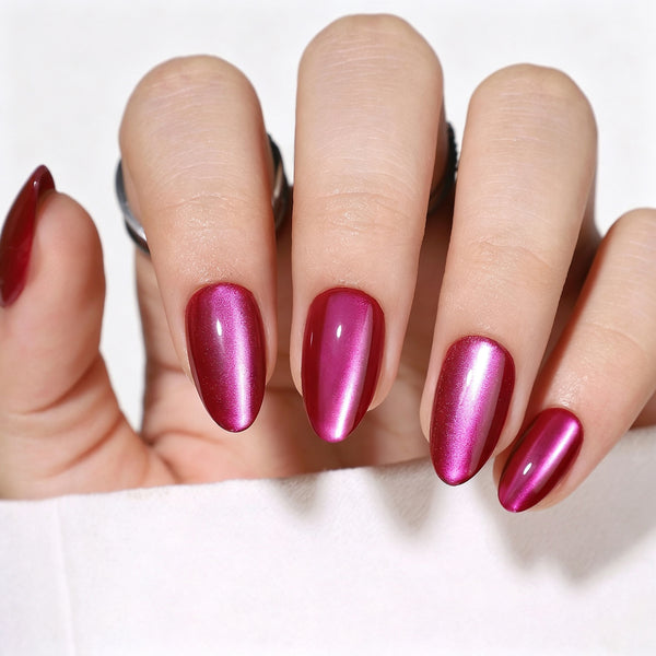 Almond Medium Cat Eye Magenta Soft Gel Press Ons XNMY206