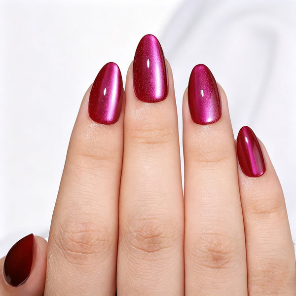 Almond Medium Cat Eye Magenta Soft Gel Press Ons XNMY206