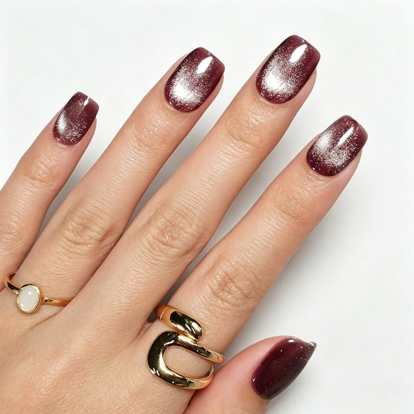 Square Medium Cat Eye Plum Crystal Soft Gel Press Ons XNMY249