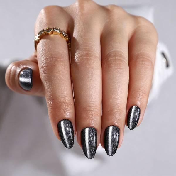 Almond Cat Eye Gray Soft Gel Press Ons XNMY285
