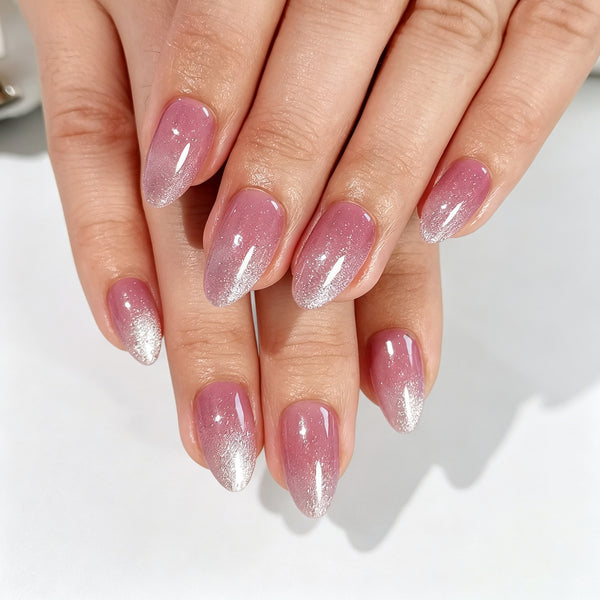 Almond Medium Cat Eye Pink Soft Gel Press Ons XNMY287