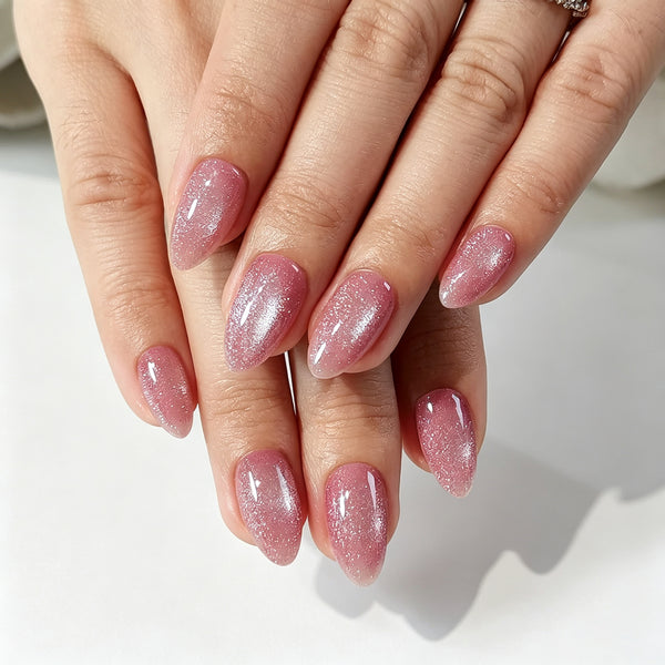 Almond Medium Cat Eye Pink Soft Gel Press Ons XNMY288