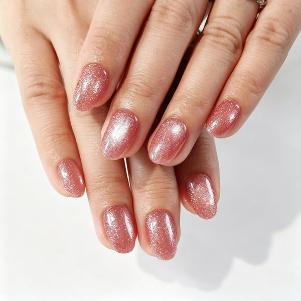 Oval Medium Cat Eye Dusty Pink Soft Gel Press Ons XNMY289