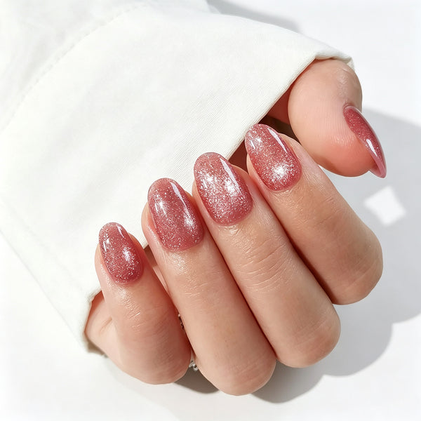 Oval Medium Cat Eye Dusty Pink Soft Gel Press Ons XNMY289