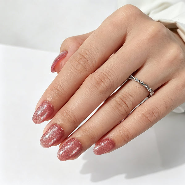 Oval Medium Cat Eye Dusty Pink Soft Gel Press Ons XNMY289