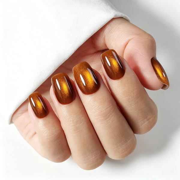 Square Medium Cat Eye Amber Soft Gel Press Ons XNMY307