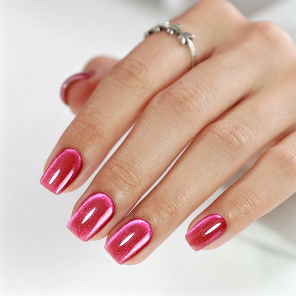 Square Medium Cat Eye Raspberry Crystal Soft Gel Press Ons XNMY309