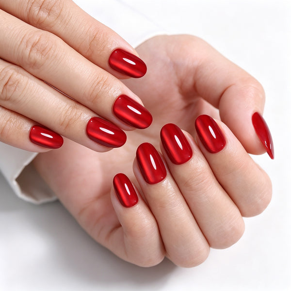Oval Medium Cat Eye Red Soft Gel Press Ons XNMY313