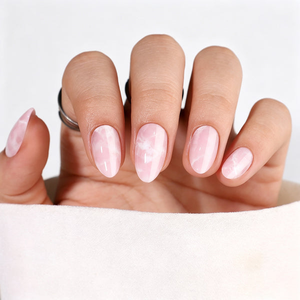 Almond Medium Pink Marble Soft Gel Press Ons XNPH1742