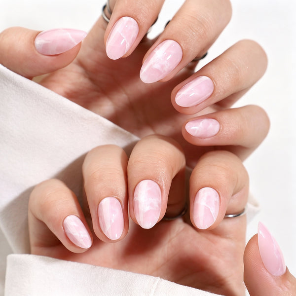 Almond Medium Pink Marble Soft Gel Press Ons XNPH1742