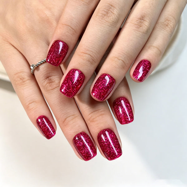 Square Medium Sparkle Glitter Red Soft Gel Press Ons XNPH1907
