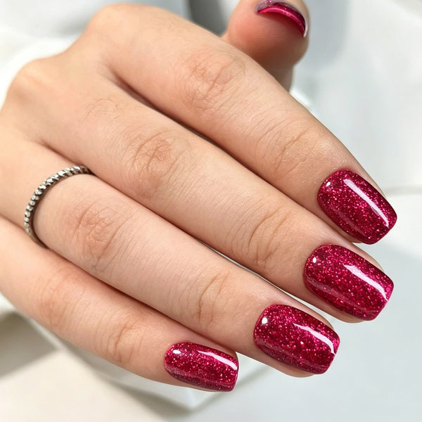 Square Medium Sparkle Glitter Red Soft Gel Press Ons XNPH1907