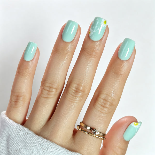 Square Medium Flower Blue Soft Gel Press Ons XNPH1982