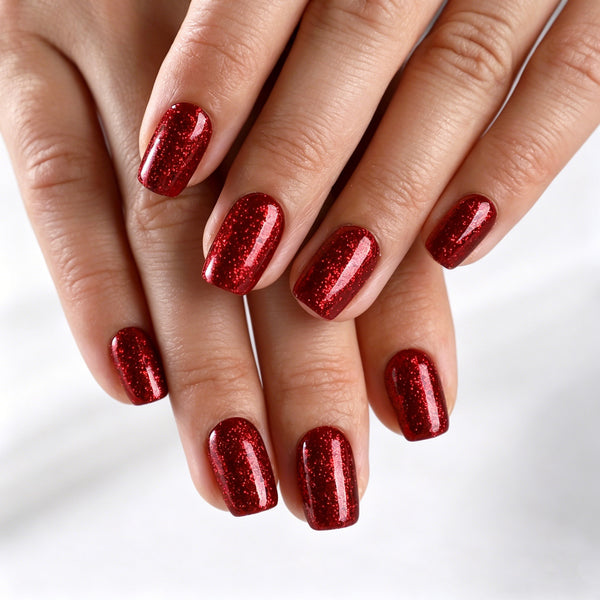 Sparkle Glitter Red Square Soft Gel Press Ons
