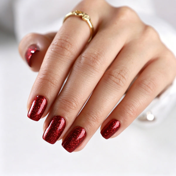 Sparkle Glitter Red Square Soft Gel Press Ons