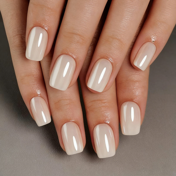 Short Square Solid Color Pearl White Soft Gel Press Ons