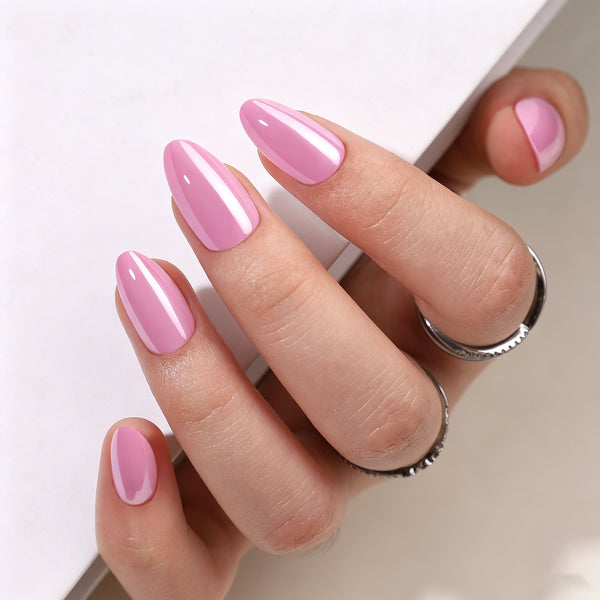 Almond Solid Color Chrome Soft Gel Press Ons XNQC124