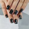 Short Square Solid Color Chrome Black Soft Gel Press Ons