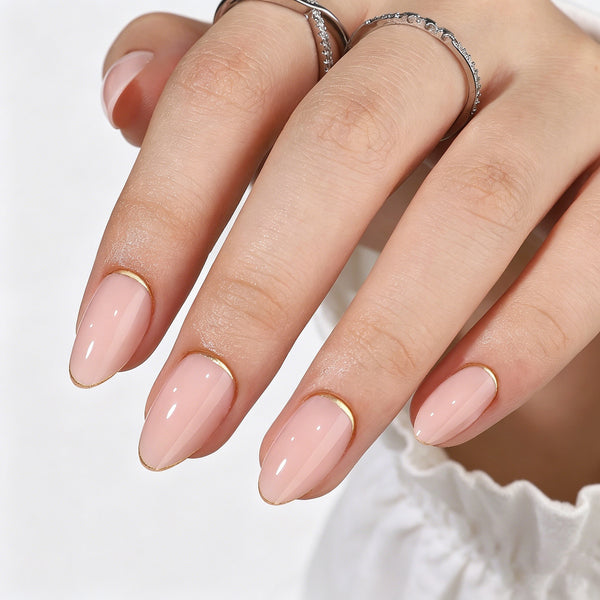 Almond Medium Inverse French Nude Soft Gel Press Ons XNZB1105