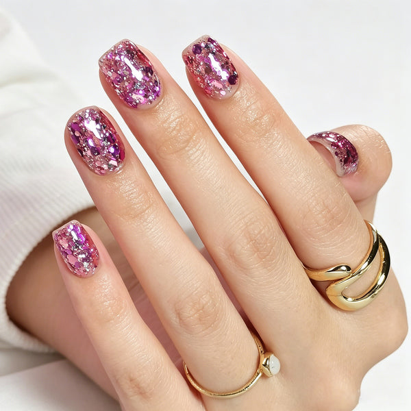 Square Medium Sparkle Glitter Red Soft Gel Press Ons XNZB1192